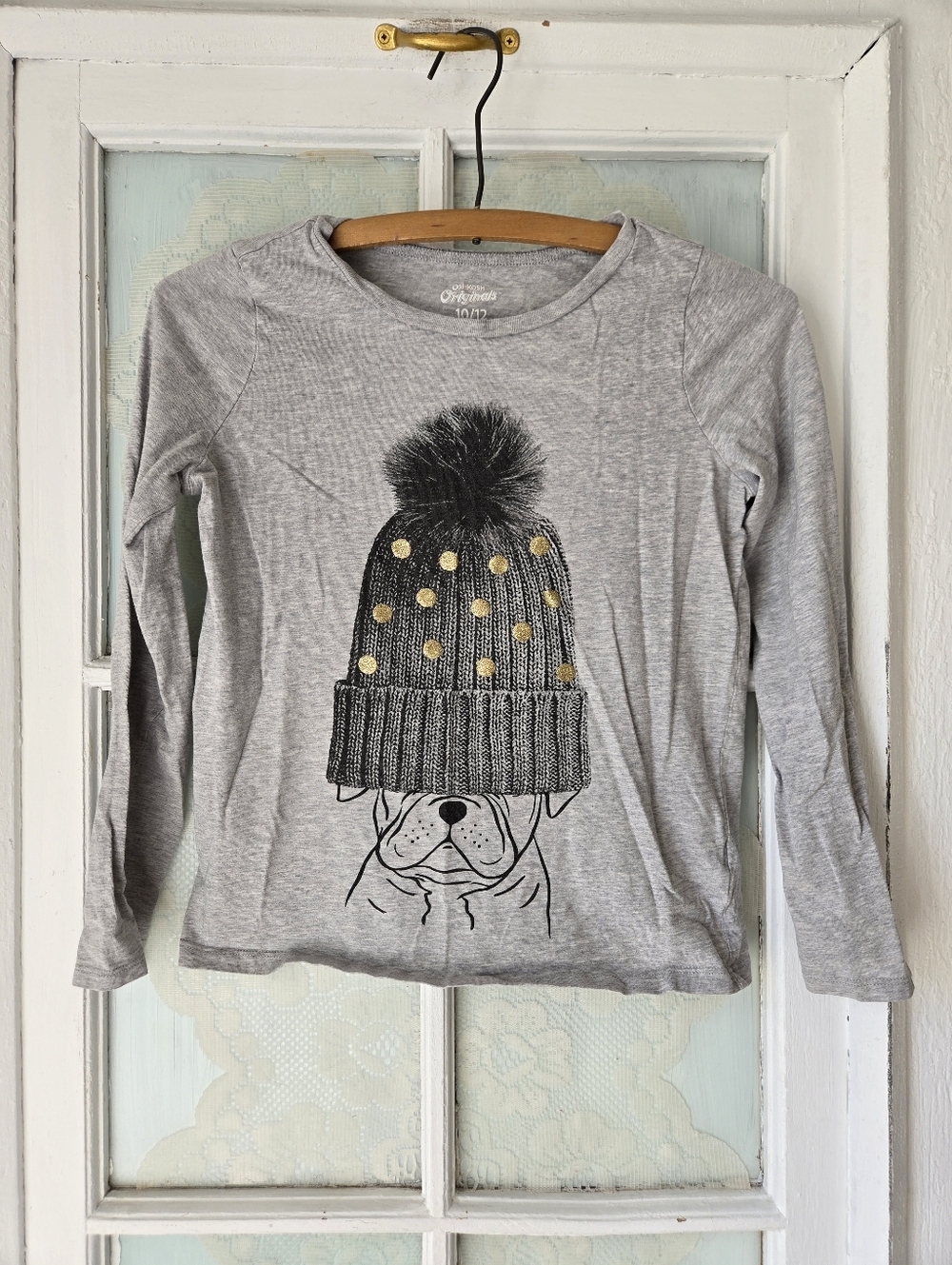OshKosh Grey Dog Graphic Long Sleeve Tee Size 10/12